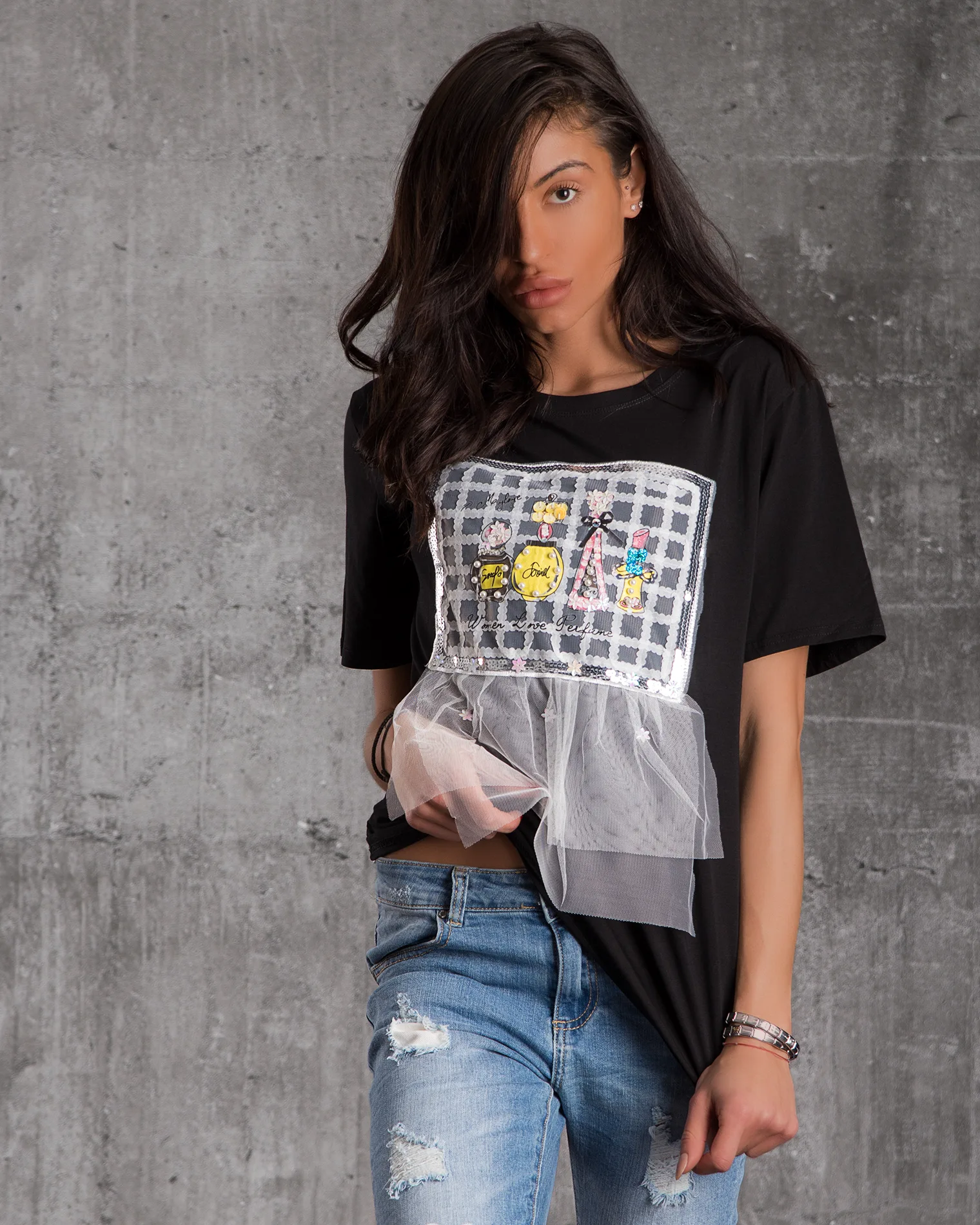 Τούλι T-shirt Elegancia, Μαυρος Χρώμα