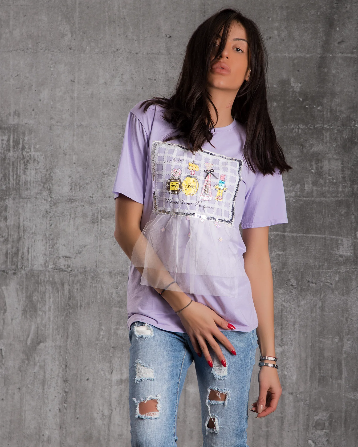 Τούλι T-shirt Elegancia, Μωβ Χρώμα
