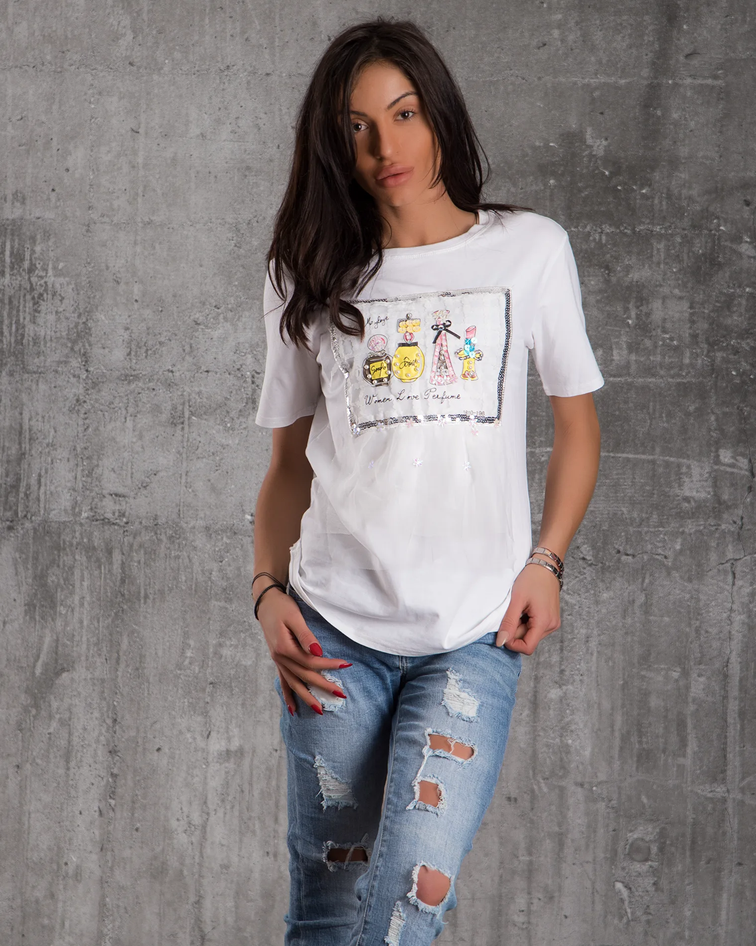 Τούλι T-shirt Elegancia, άσπρο  Χρώμα