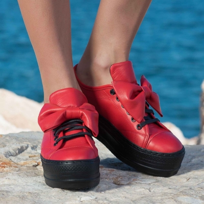 Δερμάτινα παπούτσια με κινητή κορδέλα Clover,  κόκκινο Χρώμα