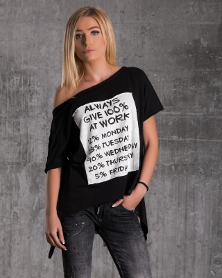 Ασύμμετρη μπλούζα με φιόγκο στο πίσω μέρος, Μαυρος Χρώμα