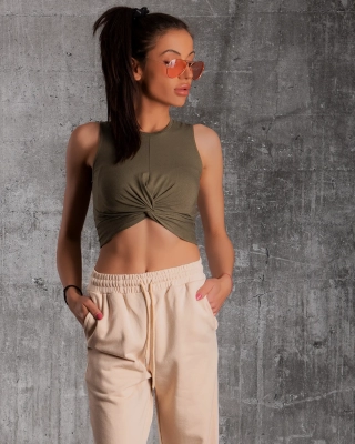 Crop top με εφέ κόμπου Tie The Knot, Πράσινος Χρώμα