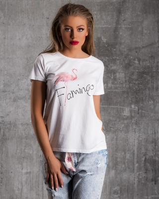 Μπλουζάκι με φτερά Flamingo, άσπρο  Χρώμα