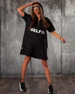 Φόρεμα με κουκούλα  Selfie, Μαυρος Χρώμα